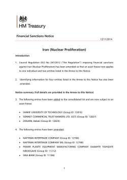 Iran (Nuclear Proliferation) Financial Sanctions Notice