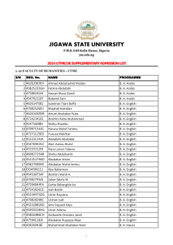 JIGAWA STATE UNIVERSITY 2014 UTME/DE SUPPLEMENTARY ADMISSION LIST