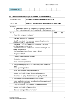 SELF ASSESSMENT GUIDE (PERFORMANCE ASSESSMENT) COMPUTER SYSTEMS SERVICING NC II