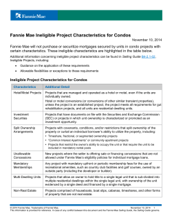 Fannie Mae Ineligible Project Characteristics for Condos