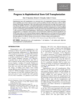 Progress in Haploidentical Stem Cell Transplantation REVIEW