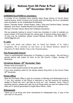 Notices from SS Peter &amp; Paul 16 November 2014 CONGRATULATIONS to choristers: