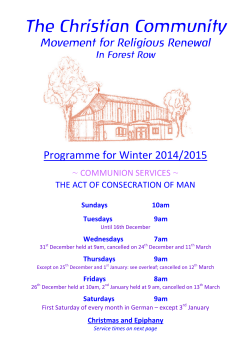 The Christian Community Programme for Winter 2014/2015 Movement for Religious Renewal