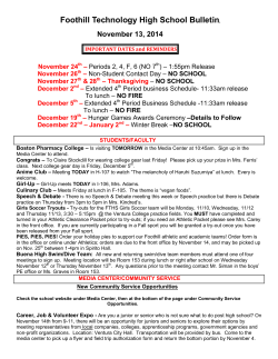 Foothill Technology High School Bulletin November 13, 2014