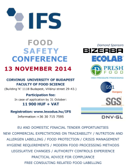 FOOD SAFETY CONFERENCE 13 NOVEMBER 2014