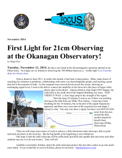 First Light for 21cm Observing at the Okanagan Observatory! November 2014