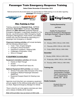 Passenger Train Emergency Response Training Select Dates November &amp; December 2014