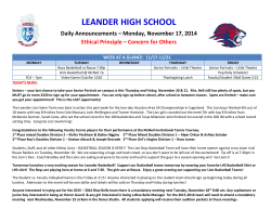 LEANDER HIGH SCHOOL Daily Announcements – Monday, November 17, 2014