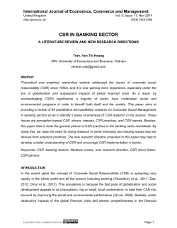 CSR IN BANKING SECTOR International Journal of Economics, Commerce and Management