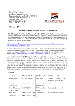 Kibo Mining Plc (Incorporated in Ireland) (Registration Number: 451931) (External registration number: 2011/007371/10)