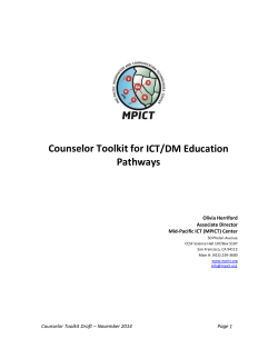 Counselor Toolkit for ICT/DM Education Pathways  Counselor Toolkit Draft – November 2014