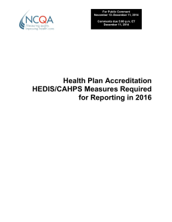 Health Plan Accreditation HEDIS/CAHPS Measures Required for Reporting in 2016