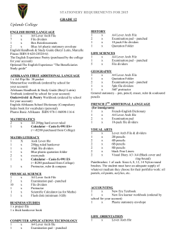 Uplands College STATIONERY REQUIREMENTS FOR 2015
