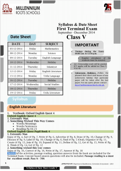 Class V First Terminal Exam Syllabus &amp; Date Sheet