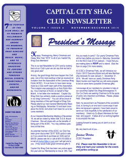 President’s Message CAPITAL CITY SHAG CLUB NEWSLETTER T