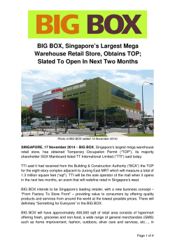 BIG BOX, Singapore’s Largest Mega Warehouse Retail Store, Obtains TOP;