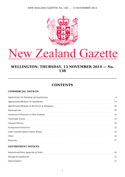 WELLINGTON: THURSDAY, 13 NOVEMBER 2014 — No. 138 CONTENTS