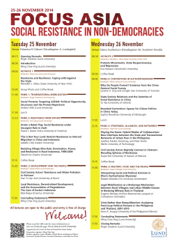 Social Resistance in Non-Democracies Tuesday 25 November Wednesday 26 November 25-26 November 2014