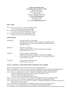 Todd K. Shackelford, Ph.D. Curriculum Vita: November 11, 2014 Oakland University