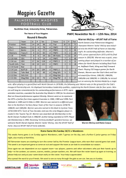 Magpies Gazette PMFC Newsletter No 8 —12th Nov, 2014