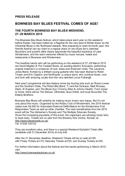 BOWNESS BAY BLUES FESTIVAL COMES OF AGE! PRESS RELEASE
