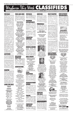 Weyburn This Week CLASSIFIEDS FOR SALE