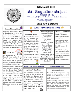 St. Augustine School NOVEMBER 2014 HOME OF THE KNIGHTS