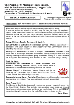 The Parish of St Martin of Tours, Epsom,  WEEKLY NEWSLETTER