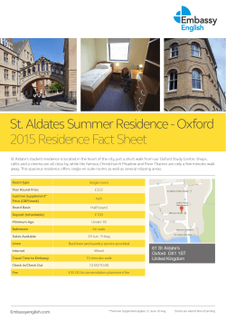 St. Aldates Summer Residence - Oxford 2015 Residence Fact Sheet