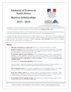 Embassy of France in South Africa Masters Scholarships 2015 - 2016