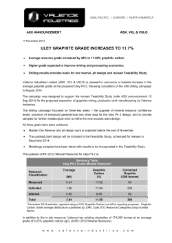 ULEY GRAPHITE GRADE INCREASES TO 11.7% ASX ANNOUNCEMENT ASX: VXL &amp; VXLO