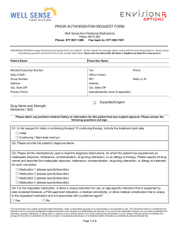 PRIOR AUTHORIZATION REQUEST FORM Well Sense Non-Preferred Medications Policy NH 9.302