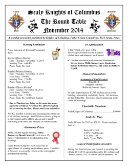 Sealy Knights of Columbus The Round Table November 2014 Meeting Reminders