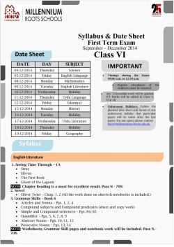 Class VI Syllabus &amp; Date Sheet First Term Exam September – December 2014