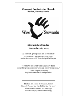 Covenant Presbyterian Church Butler, Pennsylvania Stewardship Sunday November 16, 2014