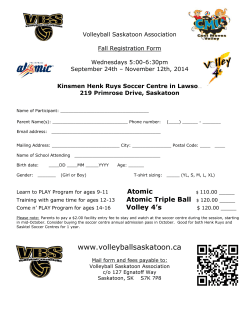 Volleyball Saskatoon Association Fall Registration Form Wednesdays 5:00-6:30pm