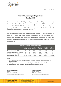 Tigerair Singapore Operating Statistics October 2014 11 November 2014