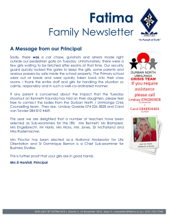Fatima  Family Newsletter A Message from our Principal
