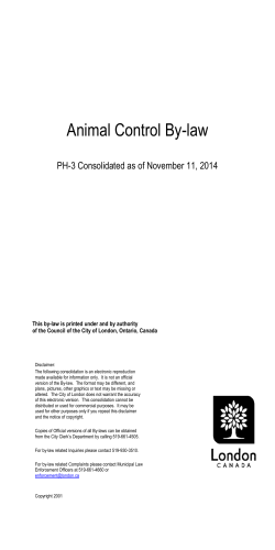 Animal Control By-law  PH-3 Consolidated as of November 11, 2014