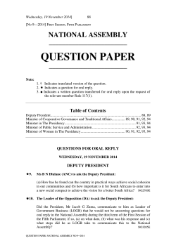 QUESTION PAPER  NATIONAL ASSEMBLY Table of Contents