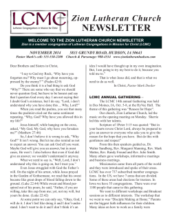 NEWSLETTER Zion Lutheran Church WELCOME TO THE ZION LUTHERAN CHURCH NEWSLETTER