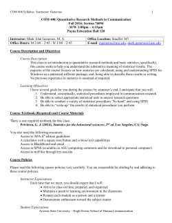 COM 408: Quantitative Research Methods in Communication Fall 2014; Section 76094