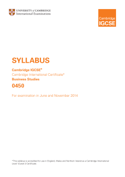 SYLLABUS 0450 Cambridge IGCSE Business Studies