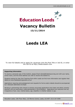 Vacancy Bulletin Leeds LEA 13/11/2014