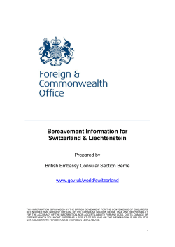 Bereavement Information for Switzerland &amp; Liechtenstein Prepared by