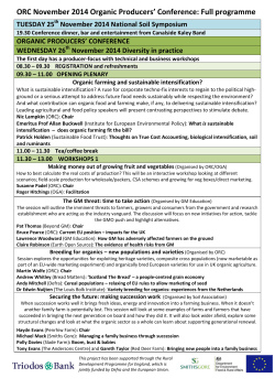 ORC November 2014 Organic Producers’ Conference: Full programme