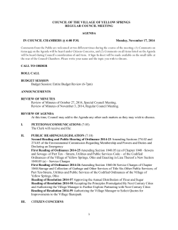 COUNCIL OF THE VILLAGE OF YELLOW SPRINGS REGULAR COUNCIL MEETING  AGENDA