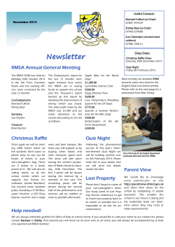 Newsletter RMSA Annual General Meeting November 2014 Diary Dates