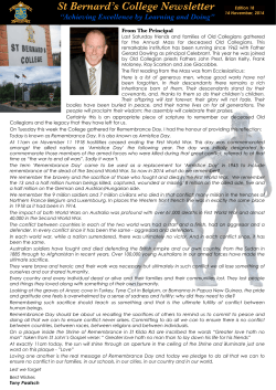 St Bernard’s College Newsletter “Achieving Excellence by Learning and Doing”