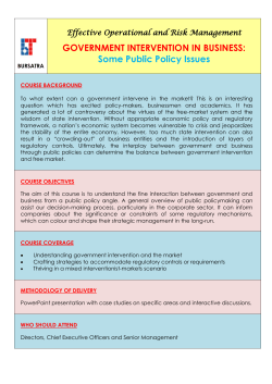 GOVERNMENT INTERVENTION IN BUSINESS:  Some Public Policy Issues